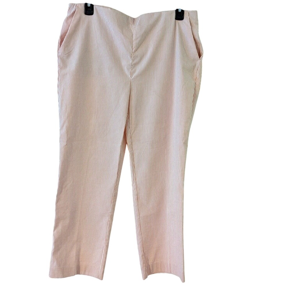 Elaine Rose Crop Pants Pink Striped No Iron Pull On‎ Comfort Casual Size 10